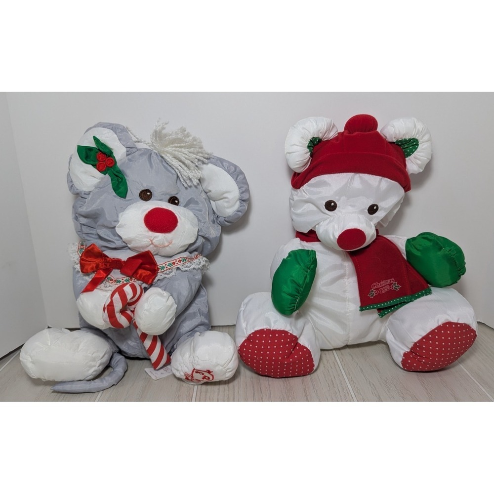 Fisher Price vintage plush puffalump Christmas mouse teddy polar bear red hat 92